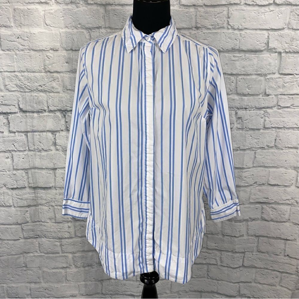 Denim 24/7 button down stripe top w/flare back blue & white sz 12W